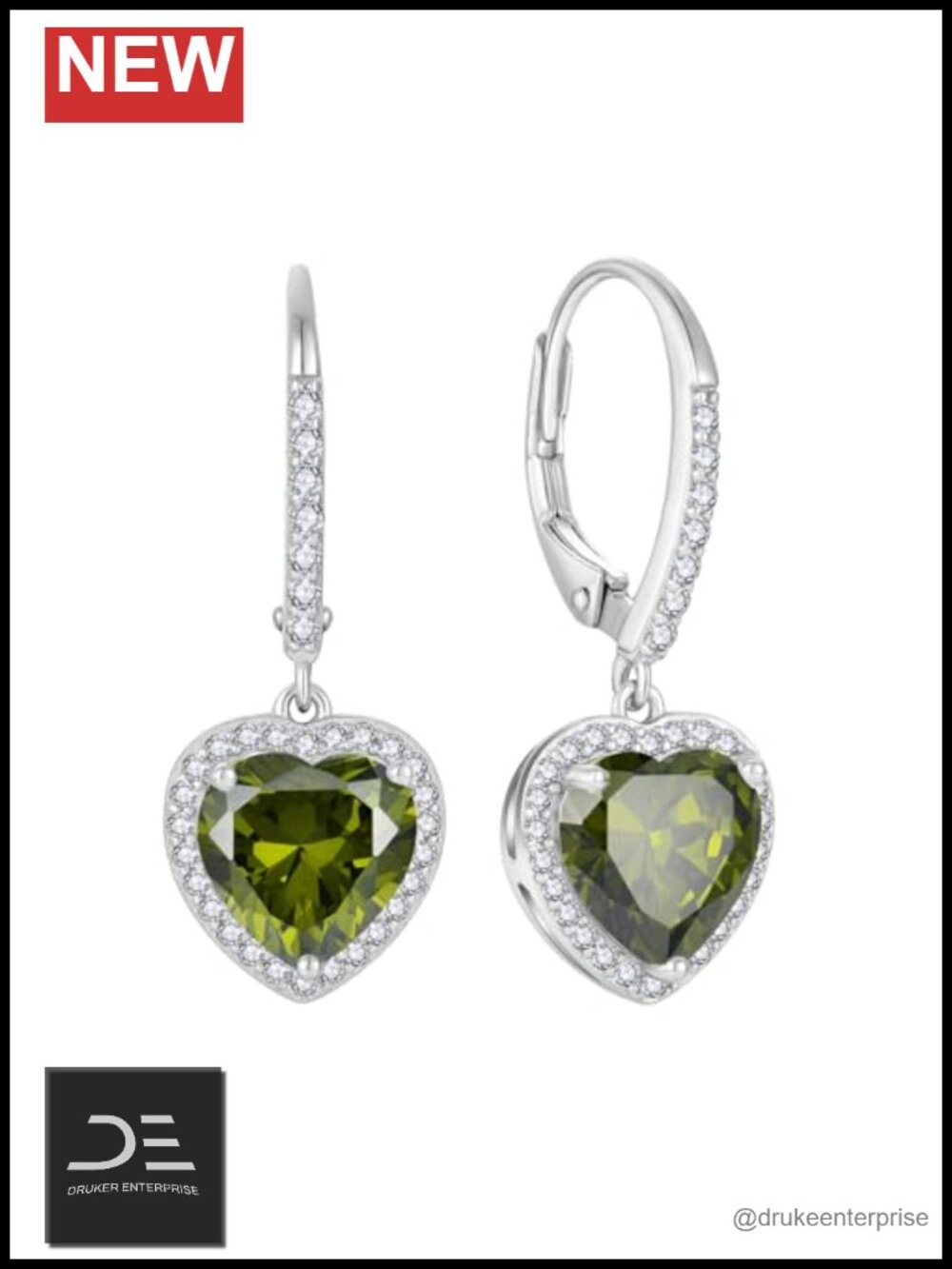 925 Sterling Silver Drop Dangle Earrings Heart Cubic Zirconia Leverback
